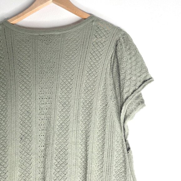 Torrid Olive Green Crochet Knit Short Sleeve Sweater Top Flutter Sleeves - Picture 7 of 10